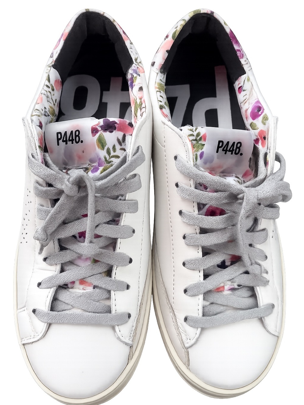 P448 White Leather Sneakers with Floral Interior